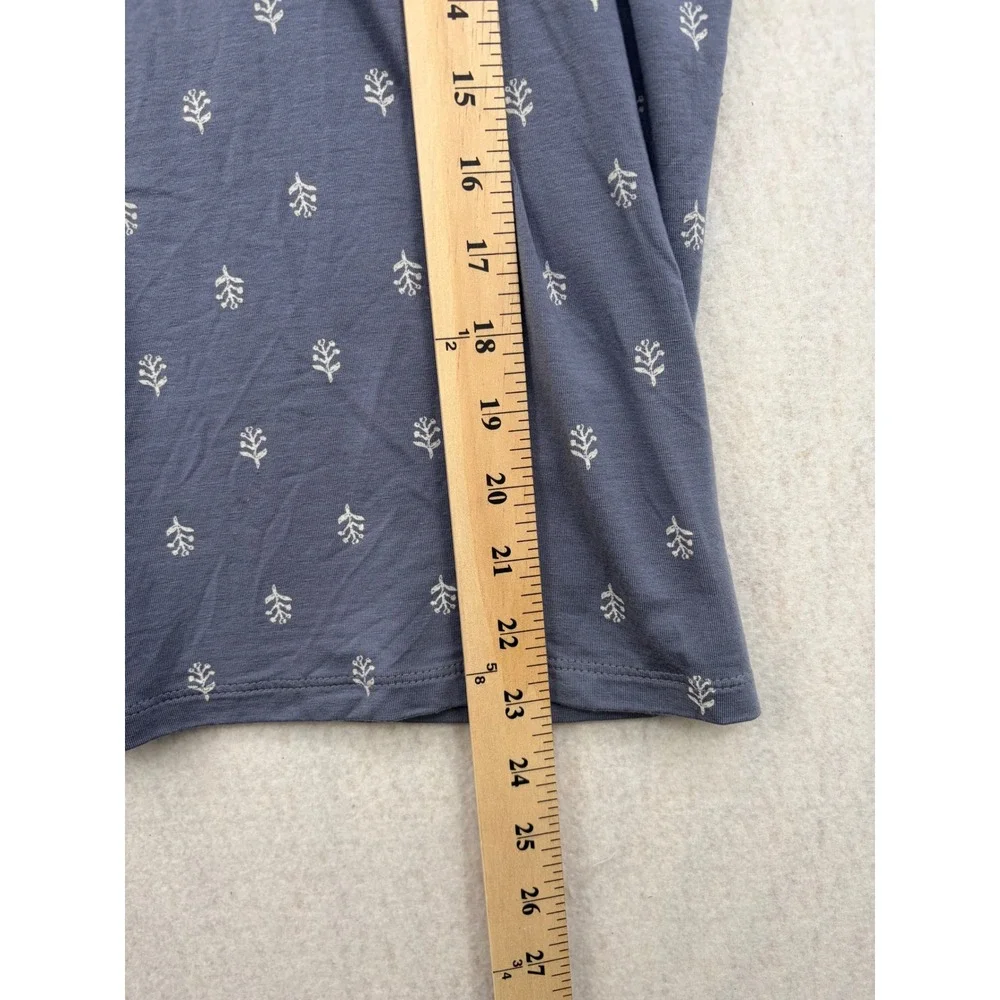 Garnet Hill Womens Blue Tencel Spandex V-Neck Sprig Print 3/4 Sleeve Top Medium
